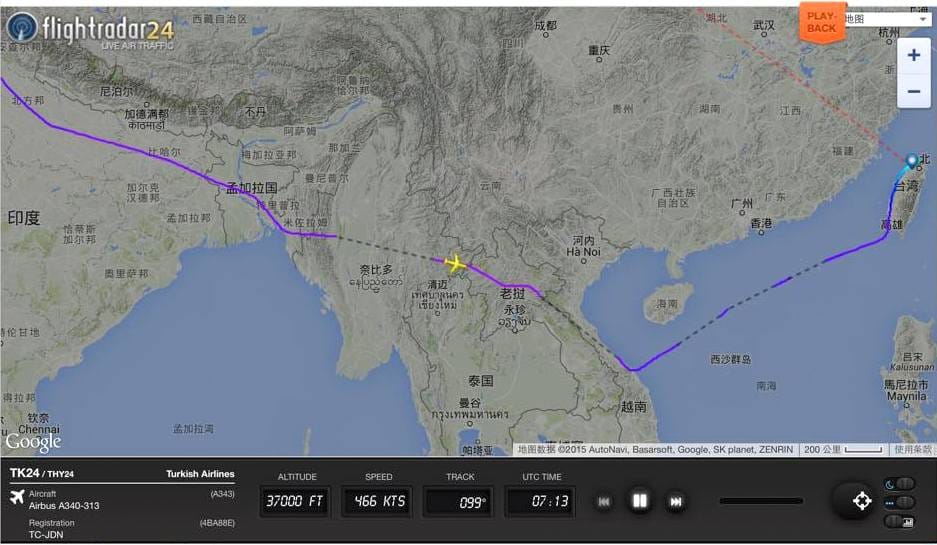 2015.05.29 土耳其航空TK24 伊斯坦堡-台北 飛行記錄