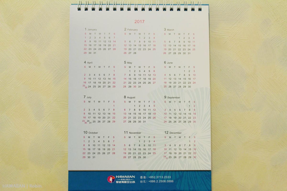 [開箱] 夏威夷航空 2016年月曆 – 徜徉彩虹州渡假天堂