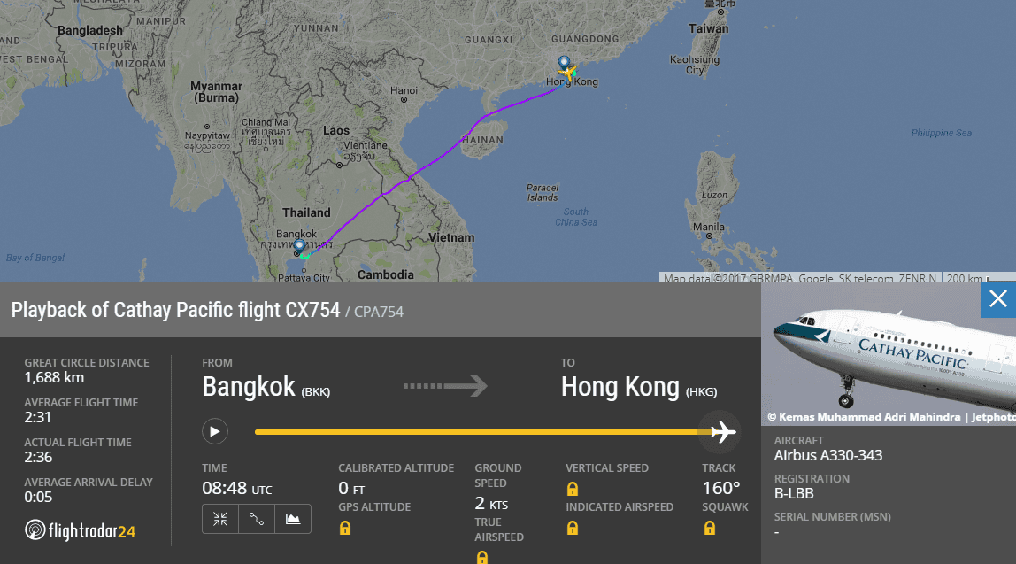 2017.06.29 國泰航空 CX754 曼谷BKK-香港HKG 飛行記錄 (A330-300經濟艙) - 第68張圖 2017.06.29 國泰航空 CX754 曼谷BKK-香港HKG 飛行記錄 (A330-300經濟艙)
