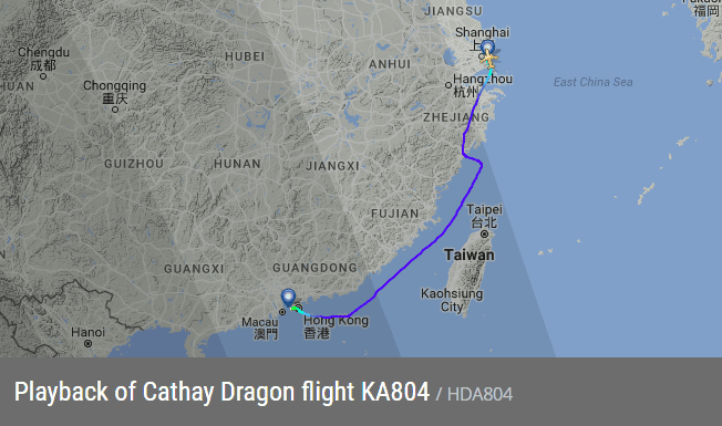 2018.08.06 國泰港龍 KA804 香港-上海浦東 A321飛行記錄