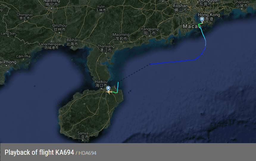 2019.06.28 國泰港龍 KA694 香港-海口 A320飛行記錄